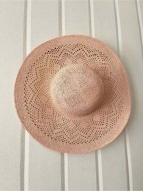 Pink Straw Wide Brim Beach Hat